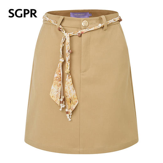 【SGPR】卡其色串珠绑绳半身裙2026年夏季新款收腰显瘦A字裙半裙(货号:MU80SK037) 商品图4
