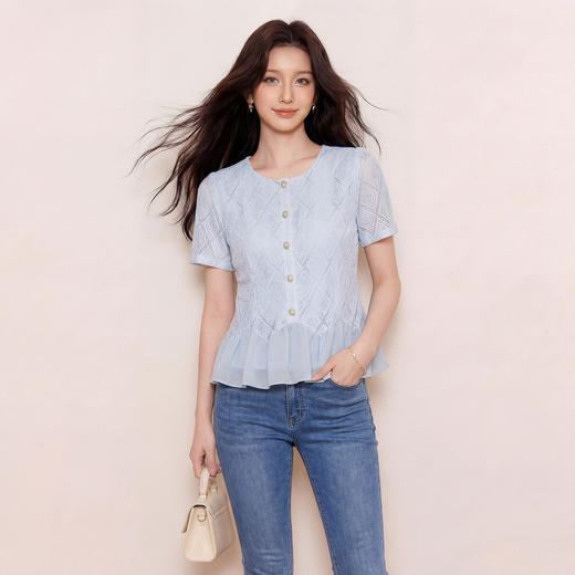 奢姿大码女装2026夏季宽松气质时尚百搭拼接下摆不规则设计感上衣9962253558 商品图0