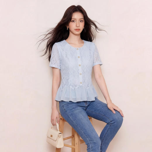 奢姿大码女装2026夏季宽松气质时尚百搭拼接下摆不规则设计感上衣9962253558 商品图2