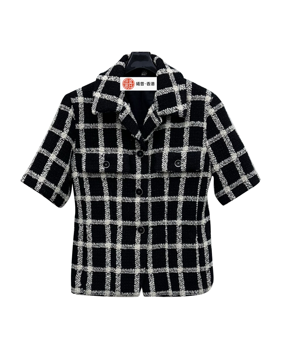 女款粗纺羊毛呢格纹外套he025