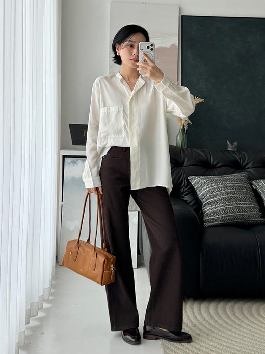 「工厂团购上新」气质显瘦款 春季通勤宽松莱赛尔圆领衬衫065 商品图1