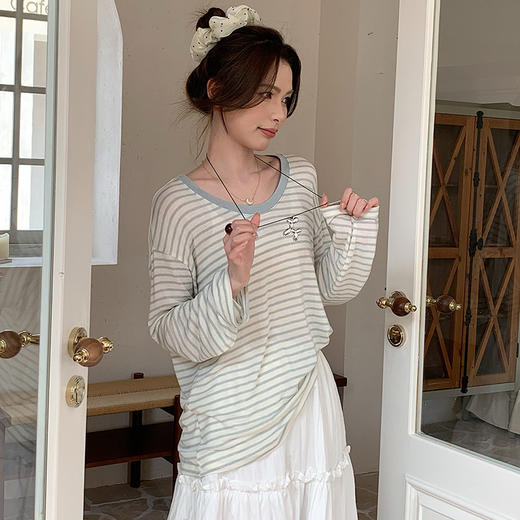 森岛 天丝醋酸亚麻针织衫 春夏宽松慵懒松弛轻薄透气T恤上衣 商品图1