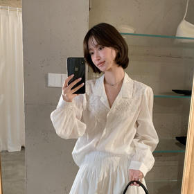 雀说夏季春夏法式温柔风刺绣花朵百搭翻领长袖衬衫女WALR90655