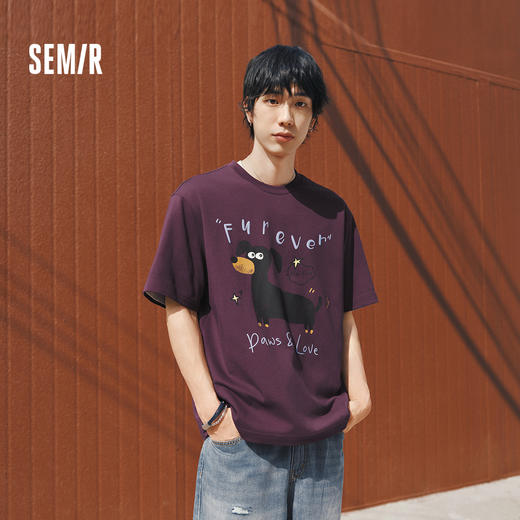 森马短袖T恤男夏季复古治愈萌宠针织衫2026新款情侣卡通印花上衣 商品图0