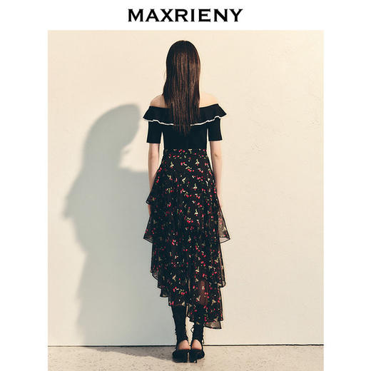 【萨顶顶同款】MAXRIENY樱桃黑巧套装精致浪漫半身裙层叠波浪裙(货号:MS86SK043) 商品图3