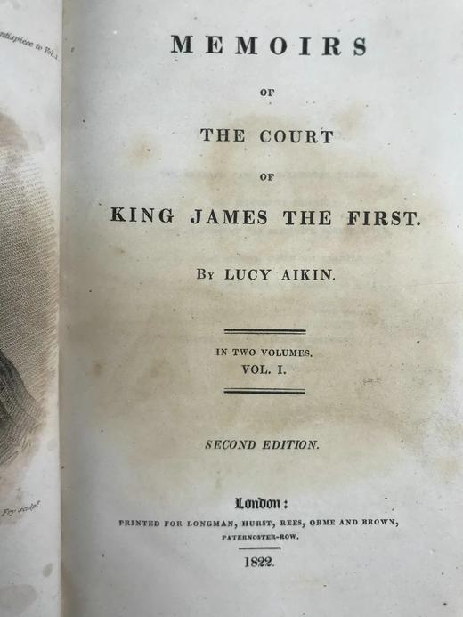 含精美藏书票！1822年 露西·艾金《詹姆斯一世宫廷回忆录》（全2卷） 2幅插图 全真皮精装大32开 商品图4