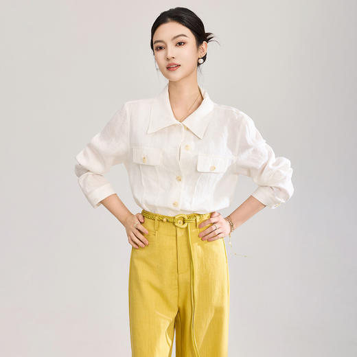 「高货wl」全新升级【铂金会员321/天猫429/差价108】(21025)洛诗琳亚麻老钱风短外套2026新款气质压褶工装风衬衫外套 商品图0