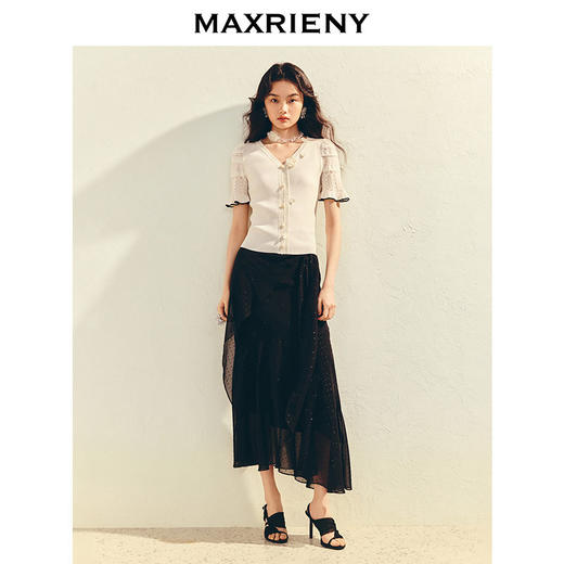 MAXRIENY春日氛围感v领套头毛针织衫修身显瘦立体花小众设计上衣(货号:MS86SW042) 商品图1