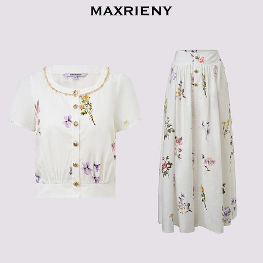 MAXRIENY法式田园印花衬衫上衣半裙长裙套装女夏款度假两件套(货号:MS86TP051SK031) 商品图4