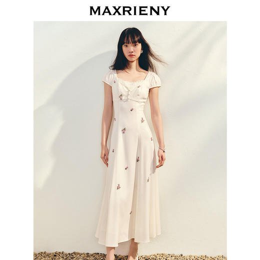【商场同款】MAXRIENY法式宫廷抽绳连衣裙复古极简收腰长裙25夏款(货号:MC86DR022) 商品图1
