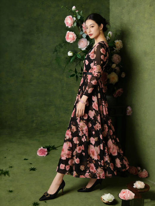 ‘’《花间集》～秋海棠”主题款水红色、棠梨褐连衣裙HJ3S52 商品图6