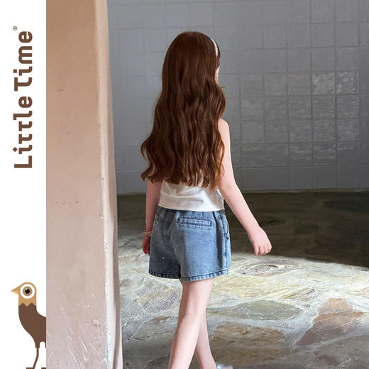 littletime韩国风牛仔半身裙女春夏时尚烫钻百搭显瘦短裤裙两件套 商品图3