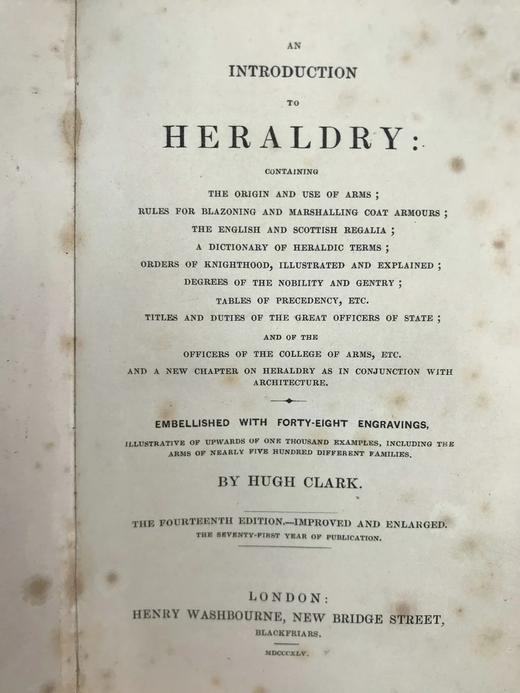1845年 休·克拉克《纹章学导论》 48幅版画插图 漆布精装36开 商品图3