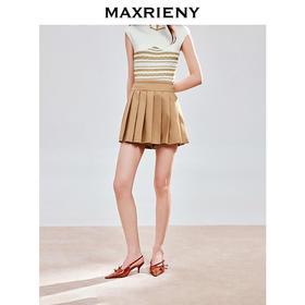 【商场同款】MAXRIENY复古少女a字百褶半裙25夏款收腰短裙波嬉风(货号:MC86SK048)
