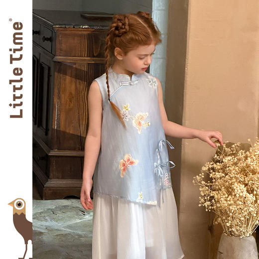littletime女童旗袍连衣裙2026新款夏装蝴蝶洋气儿童国风汉服裙 商品图1