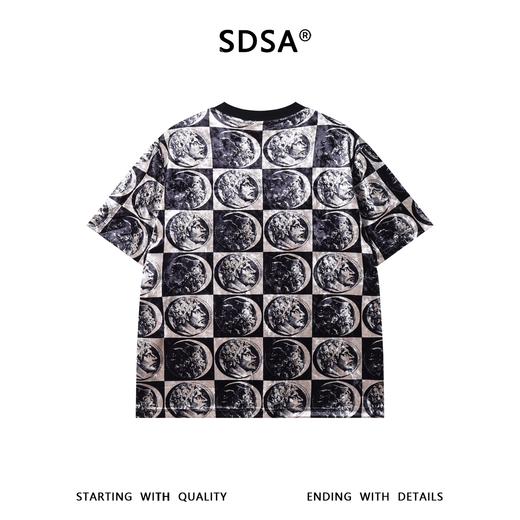 SDSA男装2026新款轻奢潮牌植绒棋盘格圆饼设计圆领短袖T恤百搭 商品图4