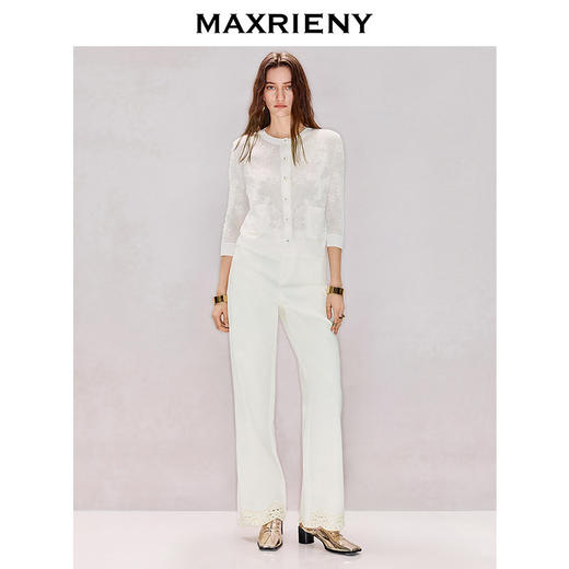MAXRIENY白色半透轻薄针织开衫2026春季新款贴布绣针织衫毛衣上衣(货号:MF80JA009) 商品图1