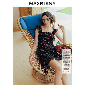 MAXRIENY夏日樱桃裙收腰X型不规则短连衣裙25夏款浪漫优雅感裙子(货号:MS86DR092)