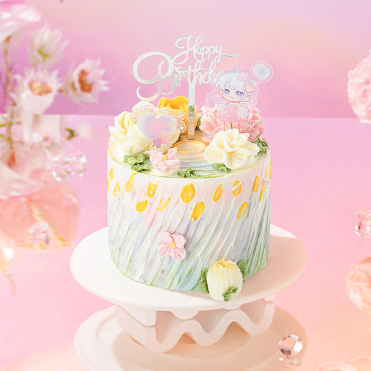 【甜心炫舞】QQ炫舞手游八周年联名款蛋糕，欢迎来到星瞳的梦幻花园，一键开启华丽炫舞之旅！草莓芝士慕斯+抹茶冻+芋泥华夫脆，三层风味庆祝每一次完美COMBO 商品图1