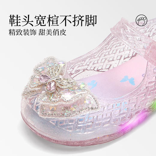 泰兰尼斯儿童凉鞋2026夏款新款女童果冻鞋软底闪灯透气艾莎涉水鞋T12X6B9078 商品图2