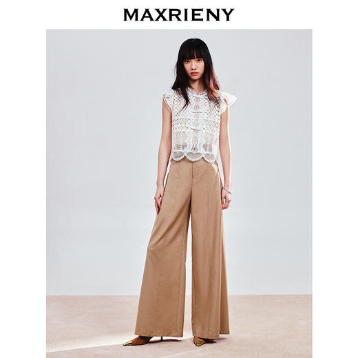 【商场同款】MAXRIENY极简休闲风高腰阔腿裤女波嬉风卡其色长裤夏(货号:MC86PA015) 商品图1