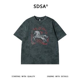 SDSA男装2026新款轻奢潮牌扎染满天星小马印花设计圆领短袖T恤