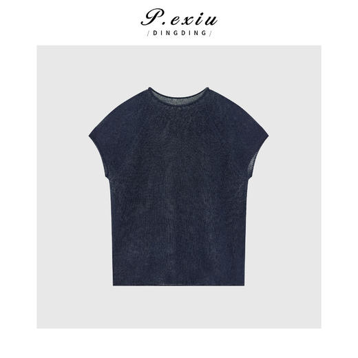 极简风透气百搭宽松显瘦圆领卷边针织短袖上衣 YJ66103 商品图1