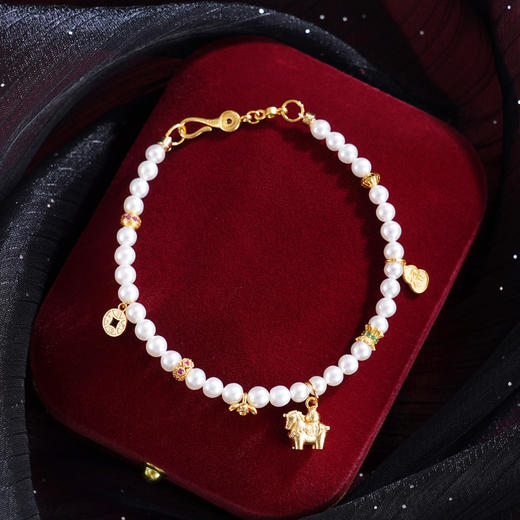 子佩集【马上幸福】银S925珍珠惜王妃手链【QJSL003】镀金小马钱币葫芦2602 商品图0