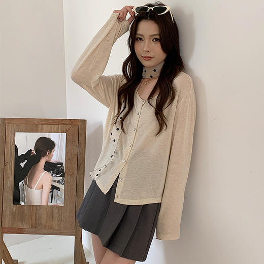 森岛醋酸亚麻针织开衫女天丝简约亲肤纽扣上衣肌理感百搭薄款外套 商品图3