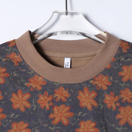 SDSA男装2026新款高贵轻奢简约撞色满印花卉圆领短袖T恤百搭上衣 商品图1