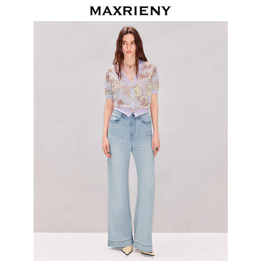 MAXRIENY佩斯利花纹针织衫2026春季新款V领短袖套头毛衣复古上衣(货号:MF80JA006) 商品图1