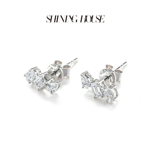 ShiningHouse[培育] 18k金钻石耳饰 刻面形人工真钻人造钻石K金耳钉时尚钻石耳饰耳环悦己送礼臻选【此商品不支持7天无理由退货退款】预计3日发货 商品图2