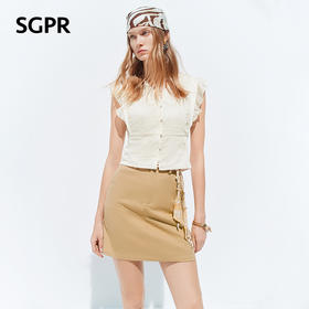 【SGPR】卡其色串珠绑绳半身裙2026年夏季新款收腰显瘦A字裙半裙(货号:MU80SK037)