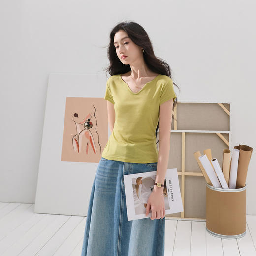 【莱赛尔瘦瘦T】三彩2026夏季新款V领短袖T恤修身上衣套头休闲S 商品图3