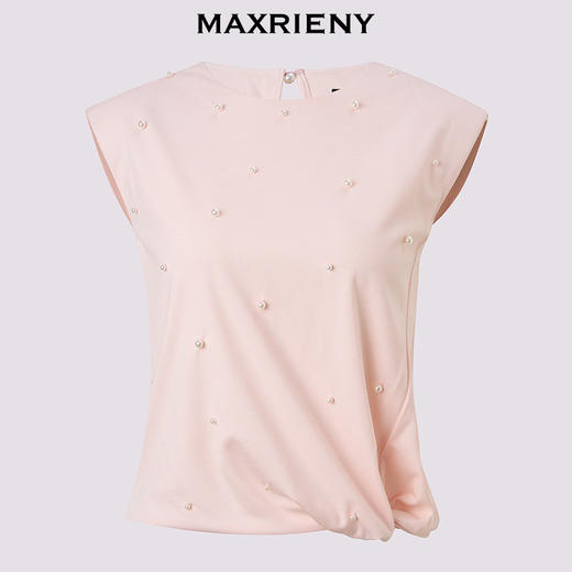 【商场同款】MAXRIENY樱花粉温柔收腰抽褶短袖T恤女无袖修身上衣(货号:MC86TS004) 商品图4