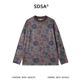 SDSA男装2026新款高贵轻奢美式复古满印花卉设计圆领长袖T恤百搭