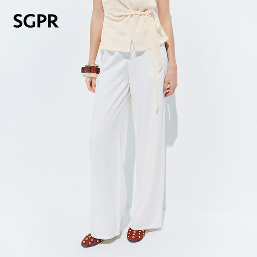 【SGPR】白色高支天丝棉直筒休闲裤2026年夏季新款不规则腰头裤子(货号:MU80TR010) 商品图2