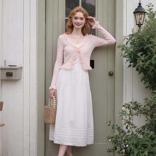 西遇法式浪漫风2026春夏新款蕾丝拼接荷叶边女修身针织开衫外套H0060249 商品图2