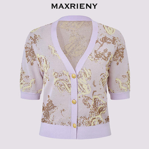 MAXRIENY佩斯利花纹针织衫2026春季新款V领短袖套头毛衣复古上衣(货号:MF80JA006) 商品图4