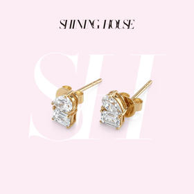 ShiningHouse[培育] 18k金钻石耳饰 刻面形人工真钻人造钻石K金耳钉时尚钻石耳饰耳环悦己送礼臻选【此商品不支持7天无理由退货退款】预计3日发货