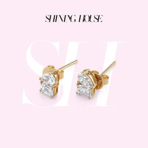 ShiningHouse[培育] 18k金钻石耳饰 刻面形人工真钻人造钻石K金耳钉时尚钻石耳饰耳环悦己送礼臻选【此商品不支持7天无理由退货退款】预计3日发货 商品图0