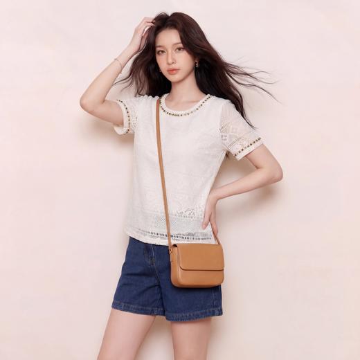 奢姿大码女装2026夏季镂空蕾丝气质上衣胖妹妹串珠圆领时尚T恤9962254600 商品图3