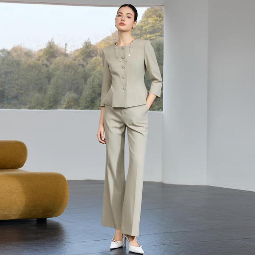 IWY/牛油果绿色时尚西装套装女春季七分袖阔腿裤气质高级感通勤职业装J26CP240 商品图2