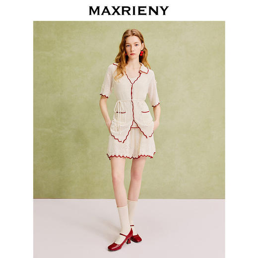 【宋茜同款】MAXRIENY玉兰针织套装度假风撞色花边肌理感A型短裤(货号:MC86PA254) 商品图1