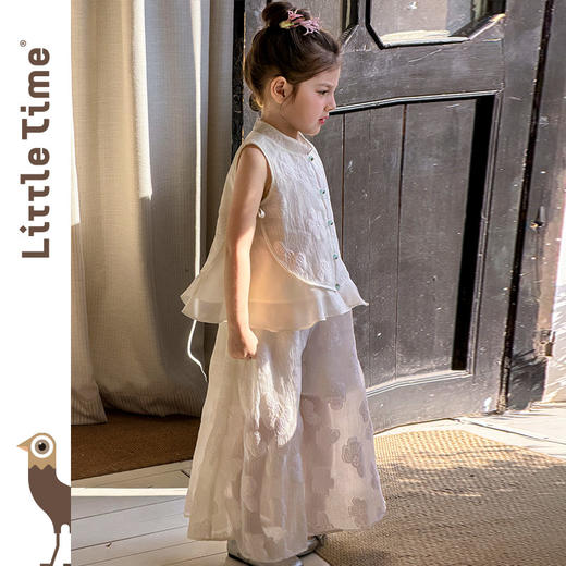 littletime2026春夏新款女童新中式风无袖背心阔腿裤套装洋气汉服 商品图1