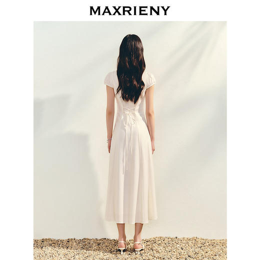【商场同款】MAXRIENY法式宫廷抽绳连衣裙复古极简收腰长裙25夏款(货号:MC86DR022) 商品图3