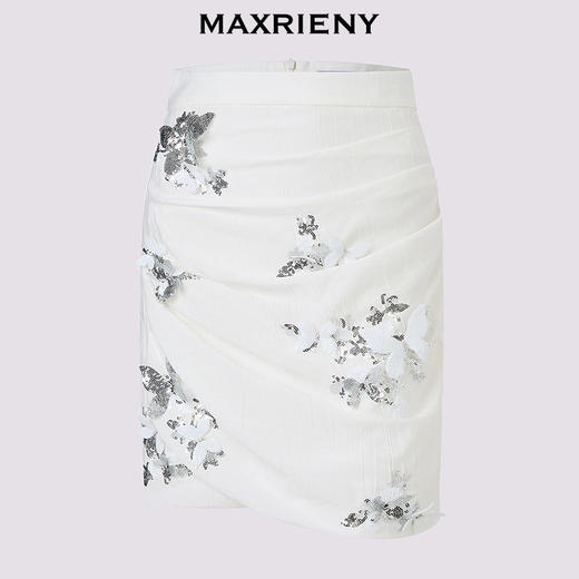 MAXRIENY立体刺绣半身裙2026年春季新款半裙修身收腰亮片白色裙子(货号:MF80SK005) 商品图4