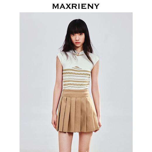 【商场同款】MAXRIENY复古少女a字百褶半裙25夏款收腰短裙波嬉风(货号:MC86SK048) 商品图2