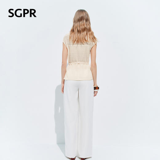 【SGPR】白色高支天丝棉直筒休闲裤2026年夏季新款不规则腰头裤子(货号:MU80TR010) 商品图3