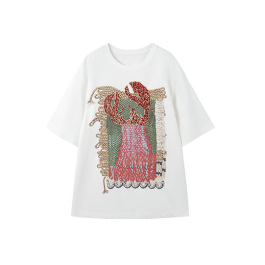 谜底印花T恤短袖2026年夏季新品龙虾章仔复古宽松包容女262MT0661 商品图4